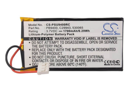 3.7V, 1700mAh, Li-Polymer Battery fits Philips, Pronto Tsu9300, Pronto Tsu-9300, 6.29Wh