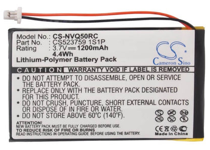 3.7V, 1200mAh, Li-Polymer Battery fits Nevo, Q50, 4.44Wh