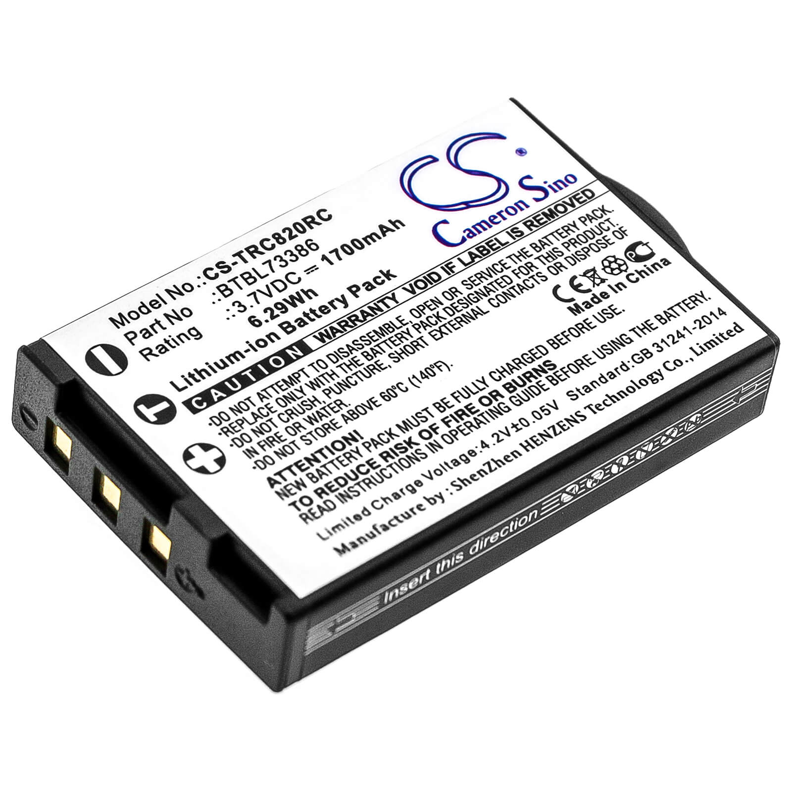 3.7V, 1700mAh, Li-ion Battery fits Urc, Mxhp-r500, Mxhp-r700, 6.29Wh