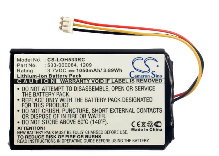 3.7V, 1050mAh, Li-ion Battery fits Logitech, 915-000198, Harmony Touch, 3.885Wh