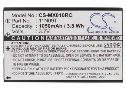 3.7V, 1050mAh, Li-ion Battery fits Urc, Mx-810, Mx-810i, 3.885Wh
