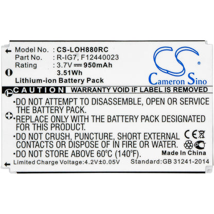3.7V, 950mAh, Li-ion Battery fits Logitech, Harmony 720, Harmony 720 Pro, 3.515Wh