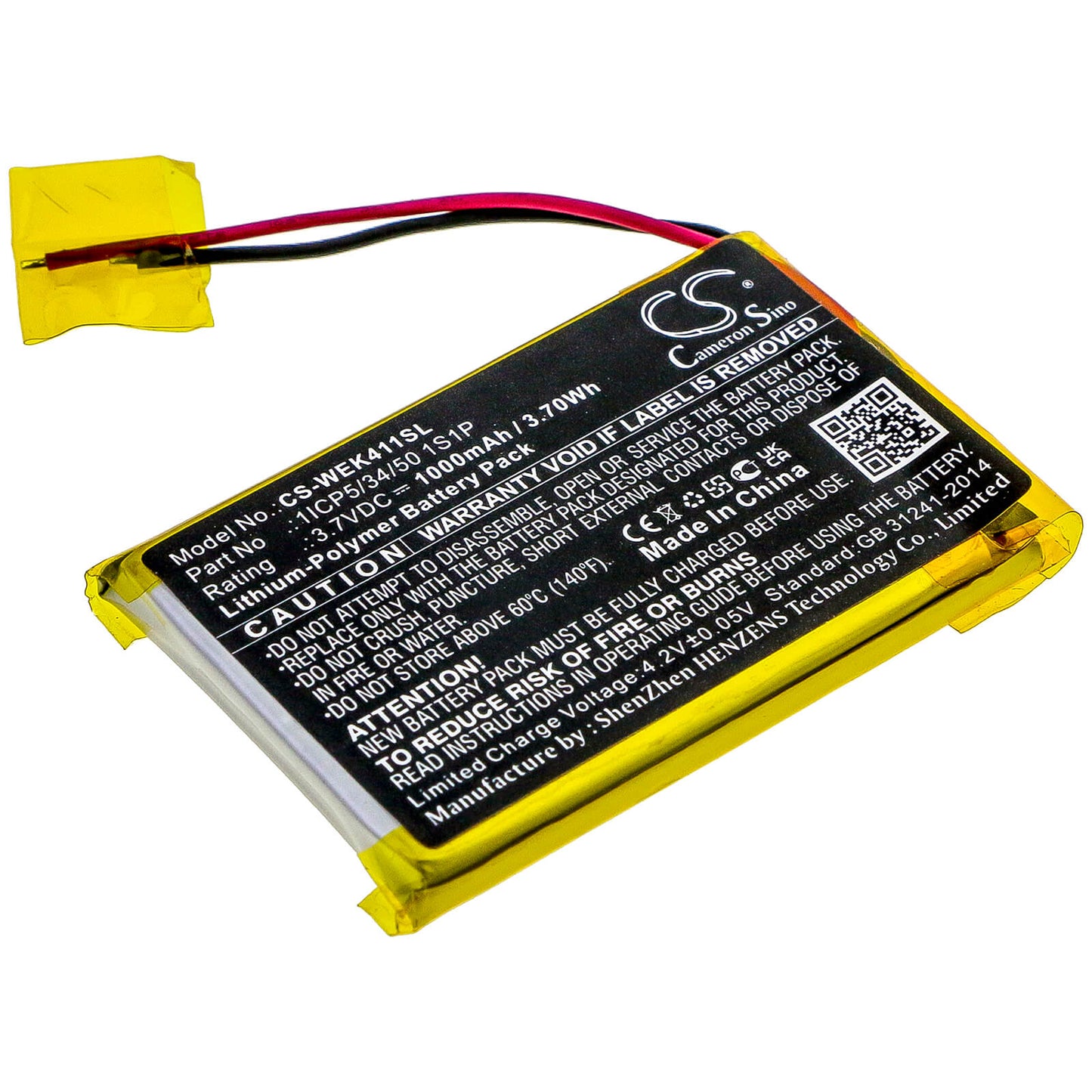 3.7V, 1000mAh, Li-Polymer Battery fits Wacom, Ack411050, Express Key Remote, 3.7Wh