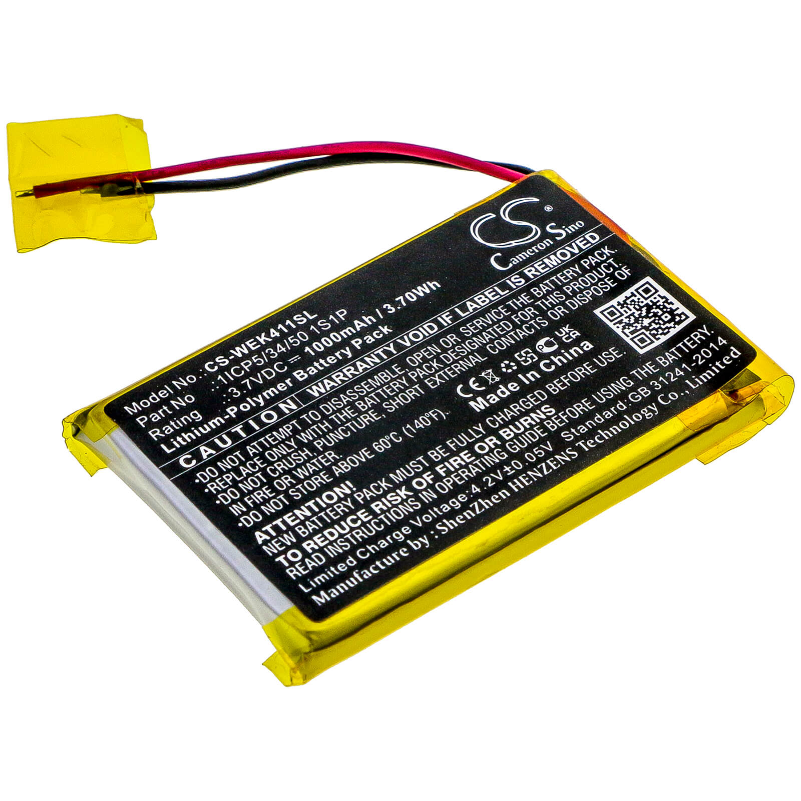 3.7V, 1000mAh, Li-Polymer Battery fits Wacom, Ack411050, Express Key Remote, 3.7Wh