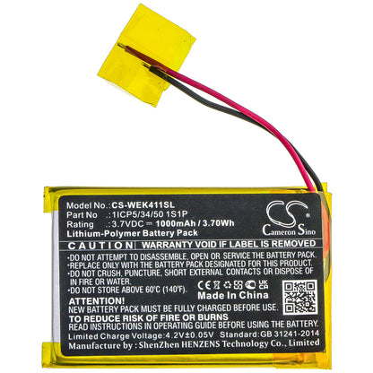 3.7V, 1000mAh, Li-Polymer Battery fits Wacom, Ack411050, Express Key Remote, 3.7Wh