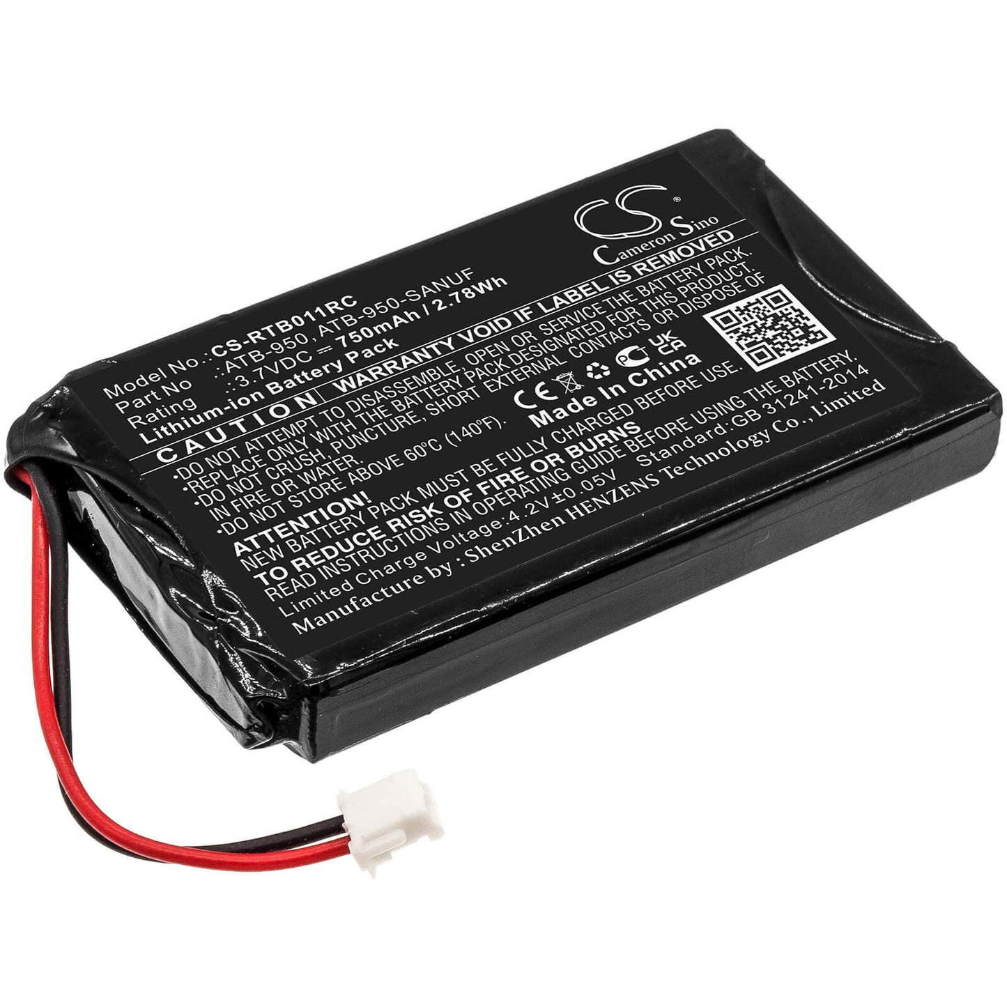 3.7V, 750mAh, Li-ion Battery fits Rti, T1, T1b, 2.775Wh