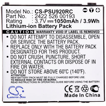 3.7V, 1050mAh, Li-ion Battery fits Philips, Pronto Tsu-9200, Pronto Tsu9200/37, 3.885Wh