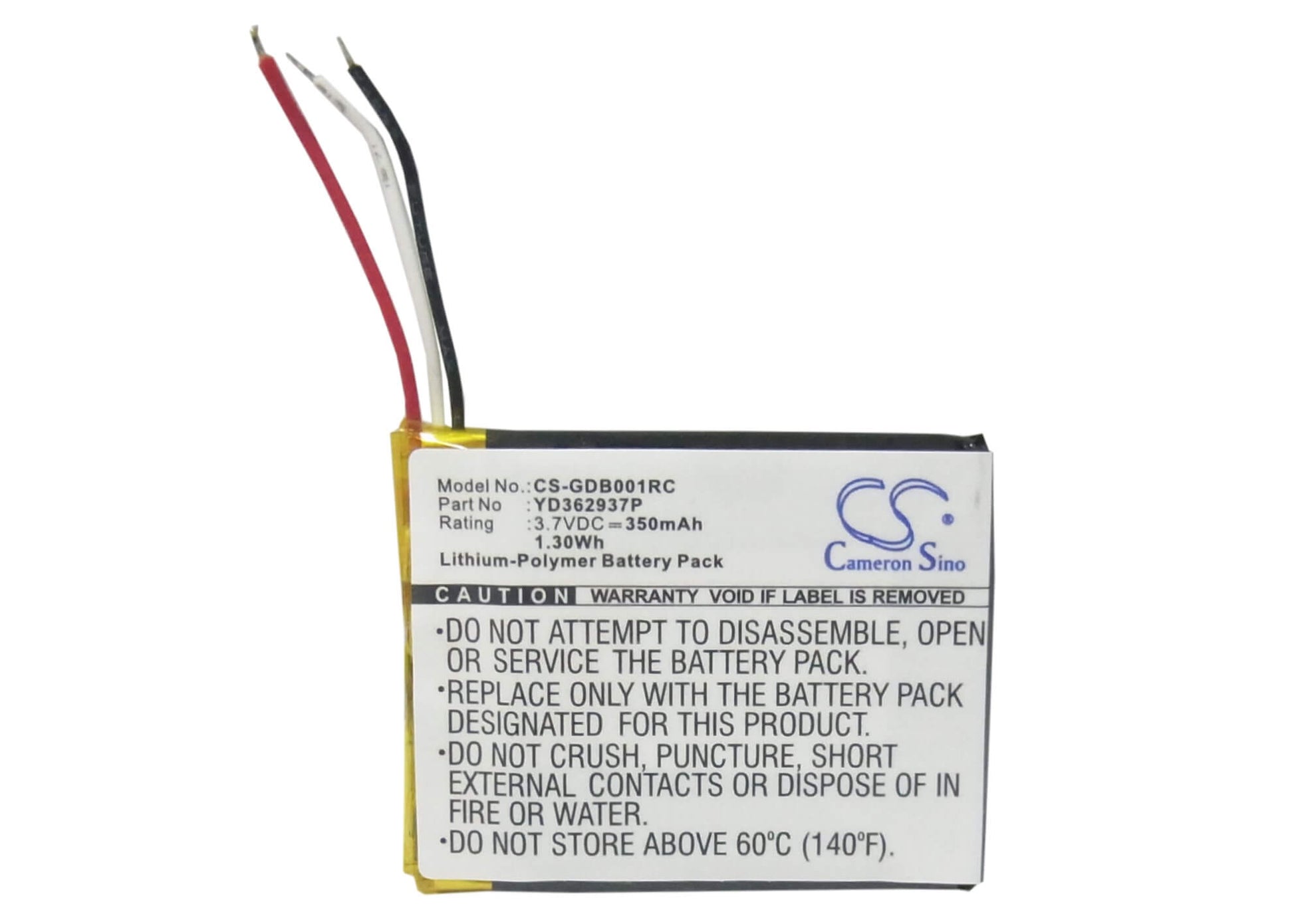 3.7V, 350mAh, Li-Polymer Battery fits Gopro, Armte-001, Armte-002, 1.295Wh