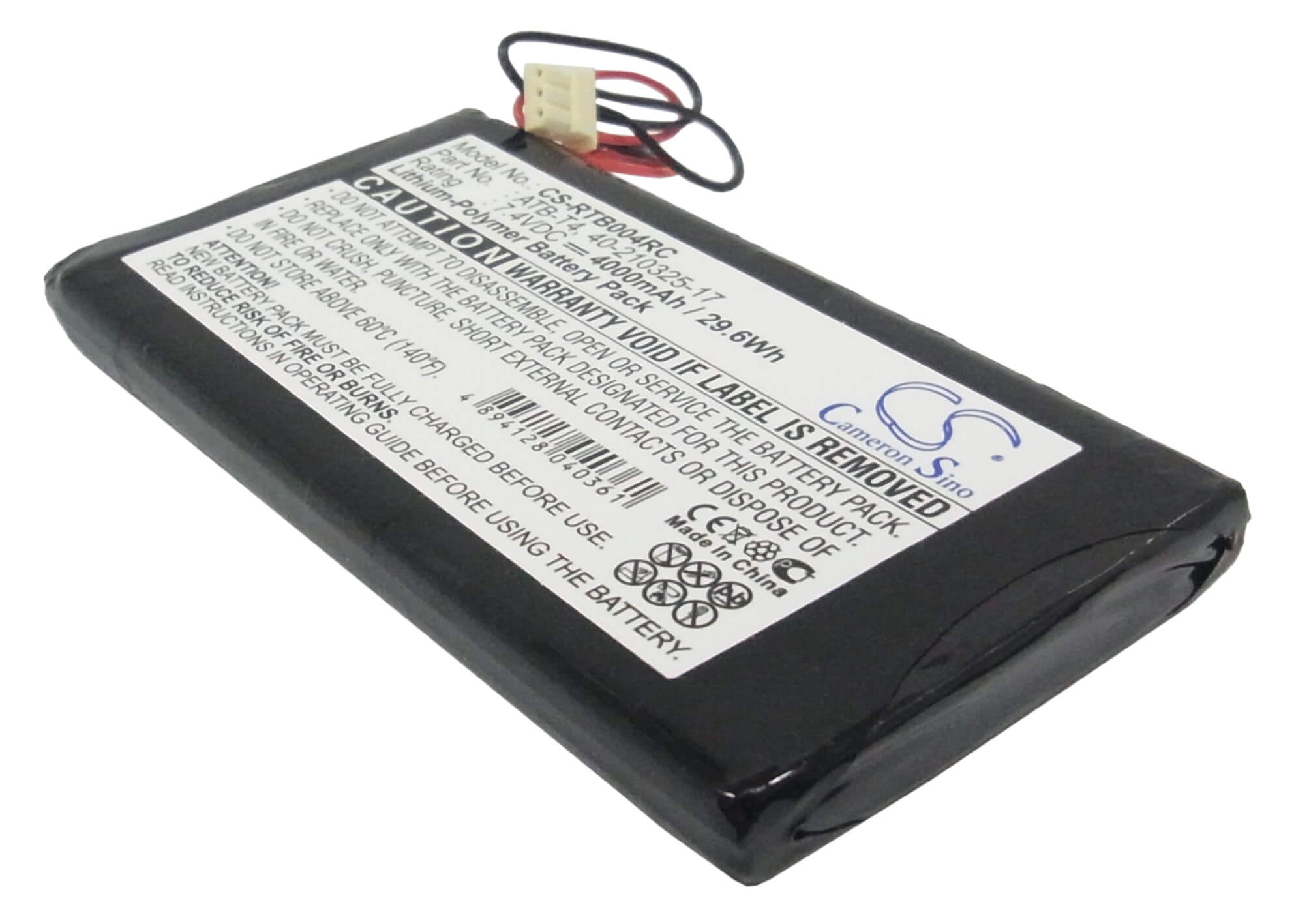 7.4V, 4000mAh, Li-Polymer Battery fits Rti, T4, T4 Touch Panel, 29.6Wh