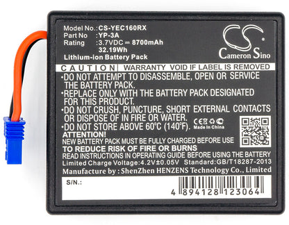 3.7V, 8700mAh, Li-ion Battery fits Yuneec, H480 Drone Remote Control, St16 Controller, 32.19Wh