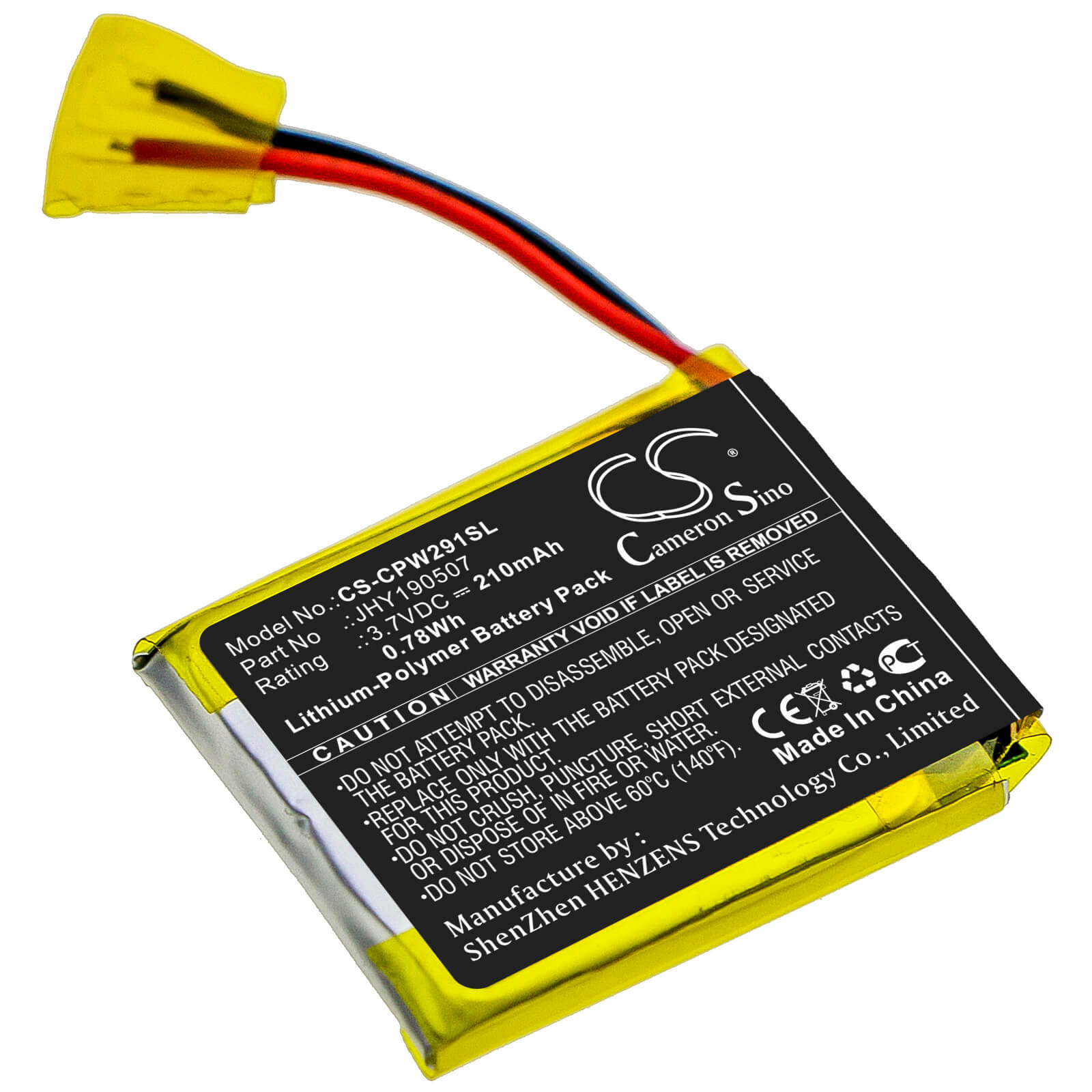 3.7V, 210mAh, Li-Polymer Battery fits Compustar, 2w901r-ss, 0.777Wh
