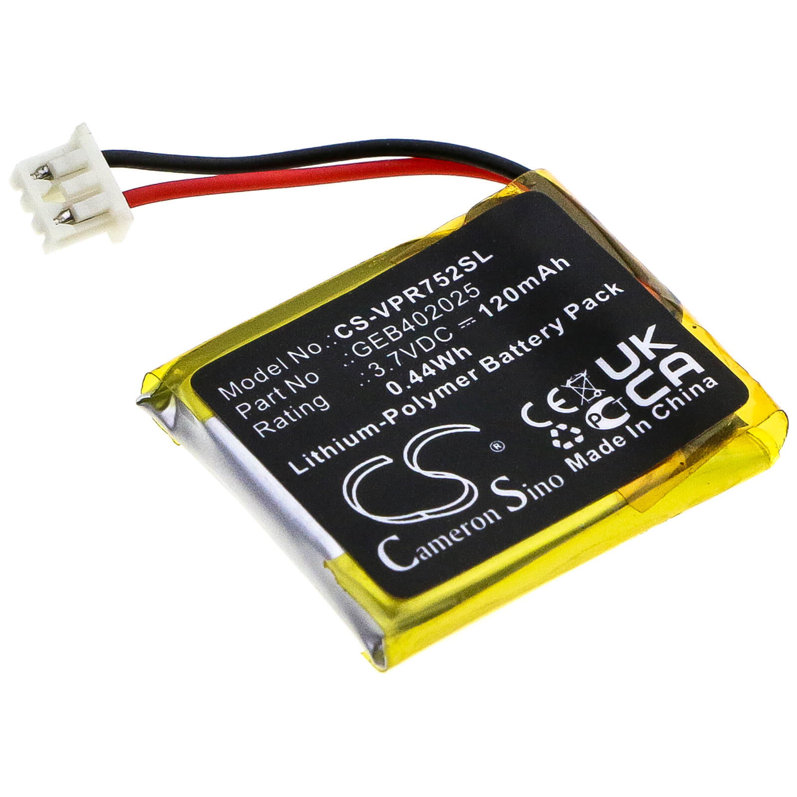 3.7V, 120mAh, Li-Polymer Battery fits Astrostart, Rss 5225, 0.444Wh