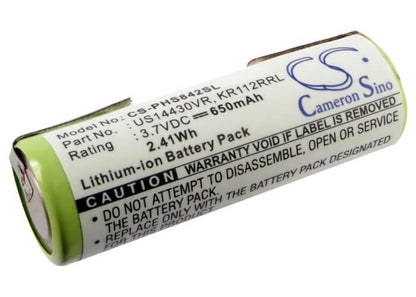 3.7V, 650mAh, Li-ion Battery fits Philips, Hs8420, Hs8420/23, 2.405Wh