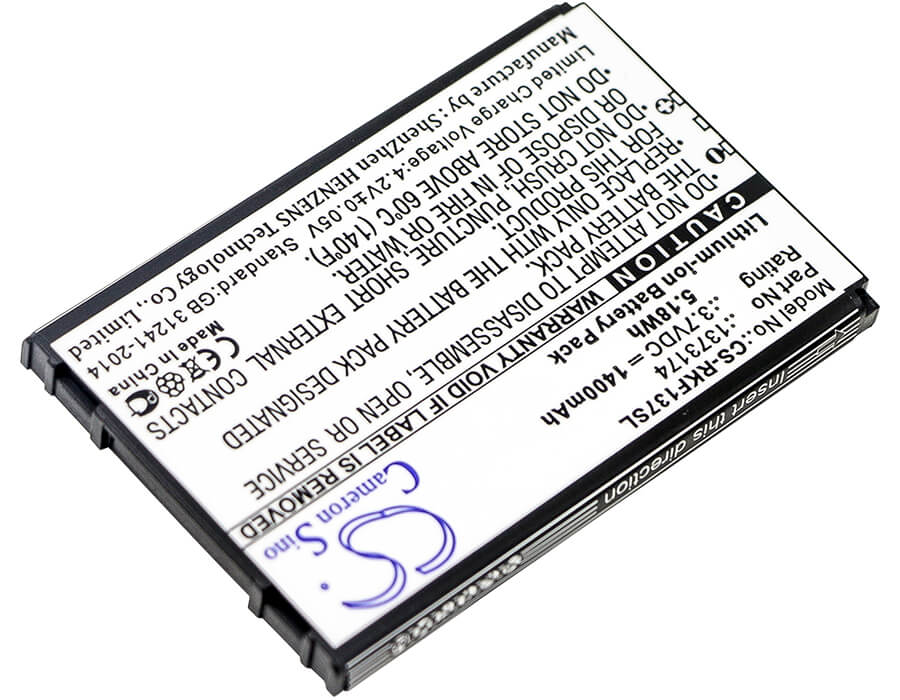 3.7V, 1400mAh, Li-ion Battery fits Renkforce, 1373174, 5.18Wh