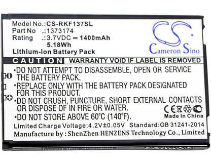 3.7V, 1400mAh, Li-ion Battery fits Renkforce, 1373174, 5.18Wh