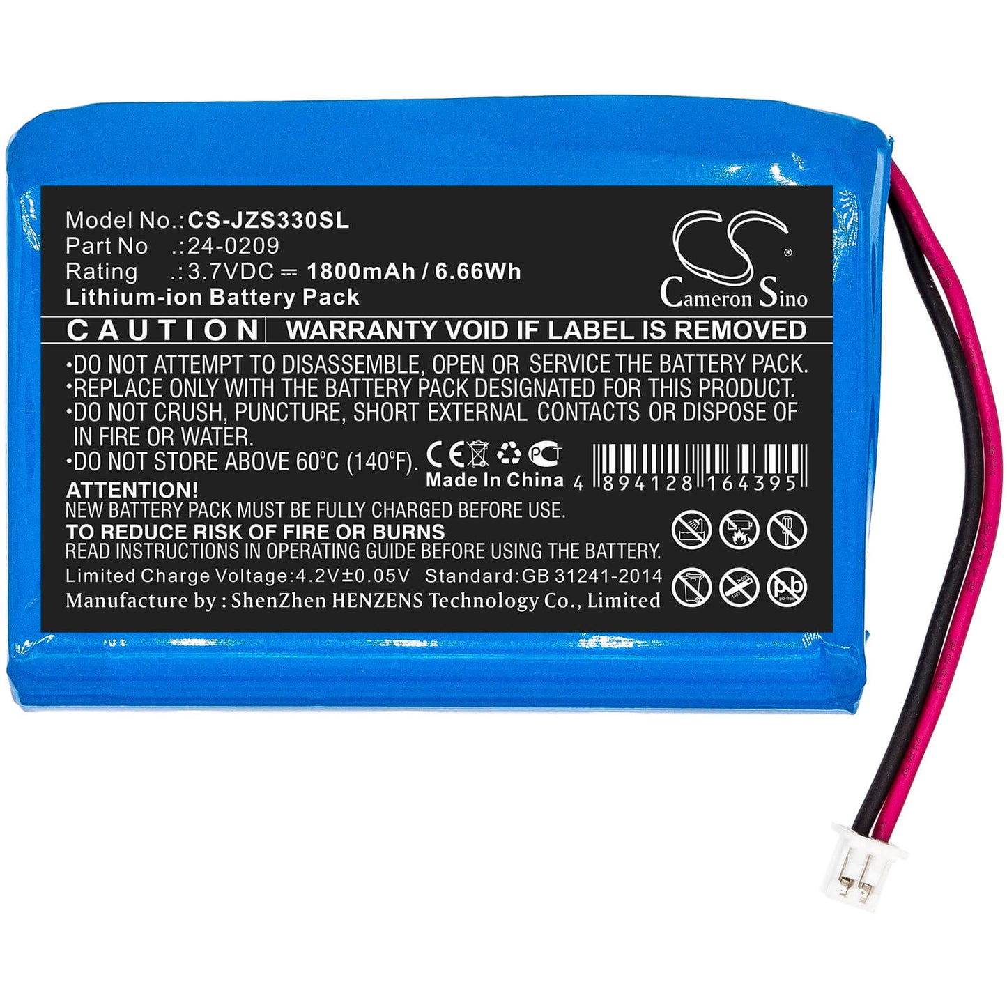 3.7V, 1800mAh, Li-ion Battery fits Jandy, Zodiac E33 Eos Wireless Remote, 6.66Wh