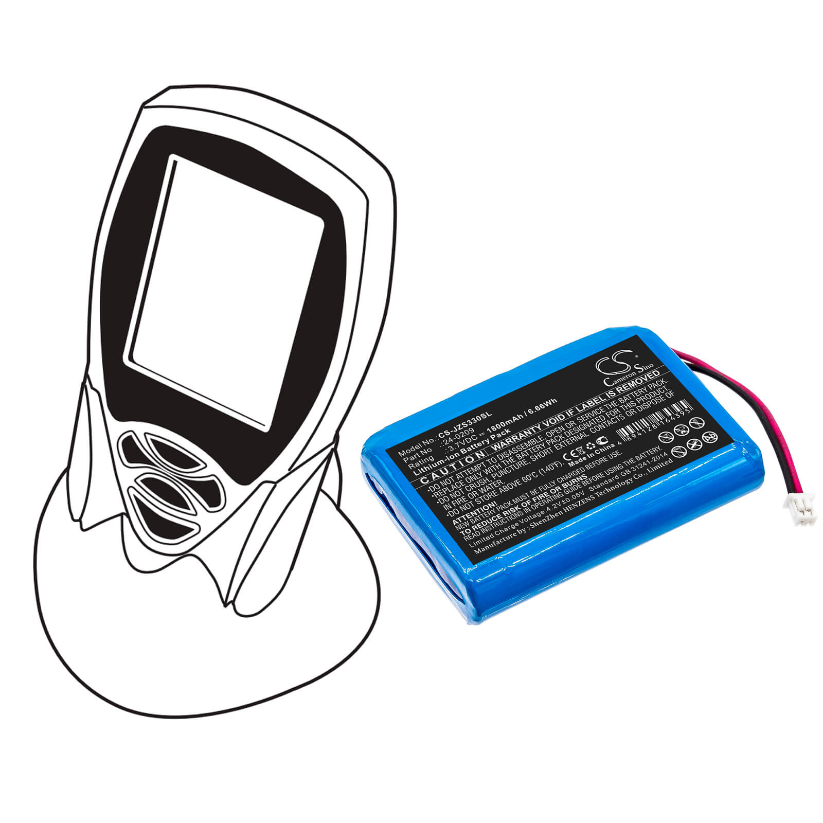 3.7V, 1800mAh, Li-ion Battery fits Jandy, Zodiac E33 Eos Wireless Remote, 6.66Wh