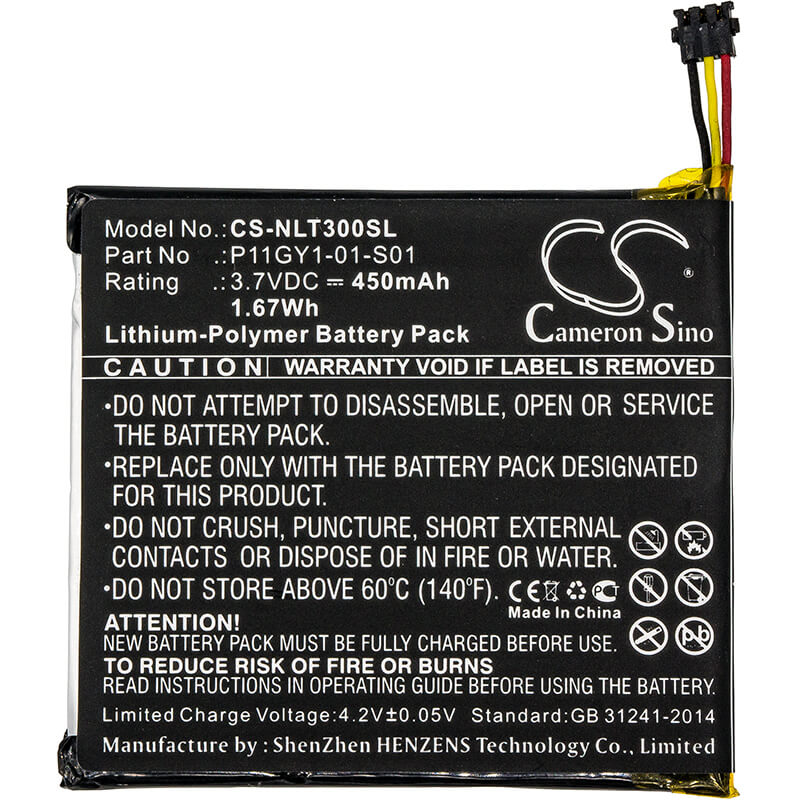 3.7V, 450mAh, Li-Polymer Battery fits Nest, Learning Thermostat T200377, Learning Thermostat T200477, 1.665Wh