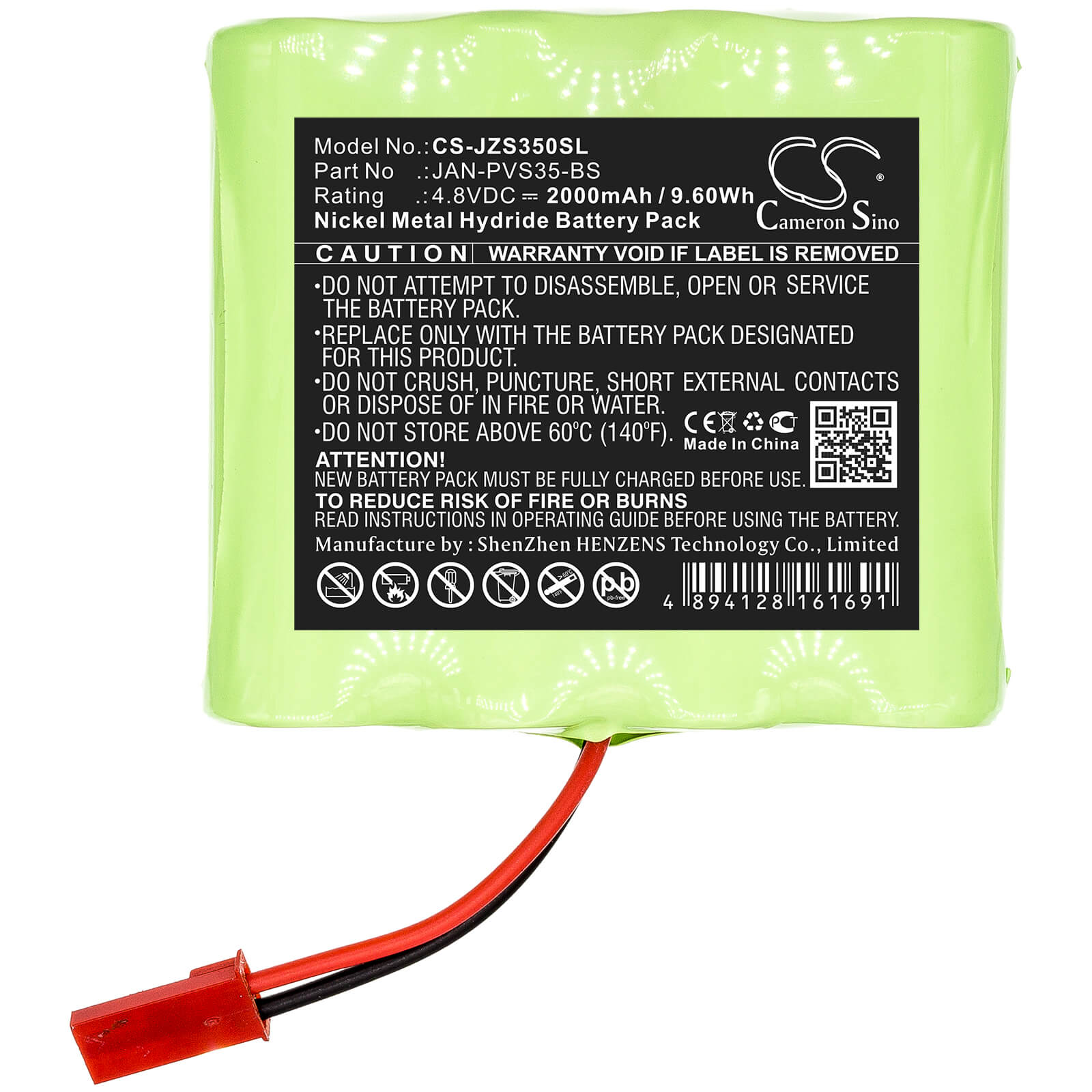4.8V, 2000mAh, Ni-MH Battery fits Jandy, Zodiac Polaris Sol 1000 Pool C, Zodiac S35 Remote, 9.6Wh