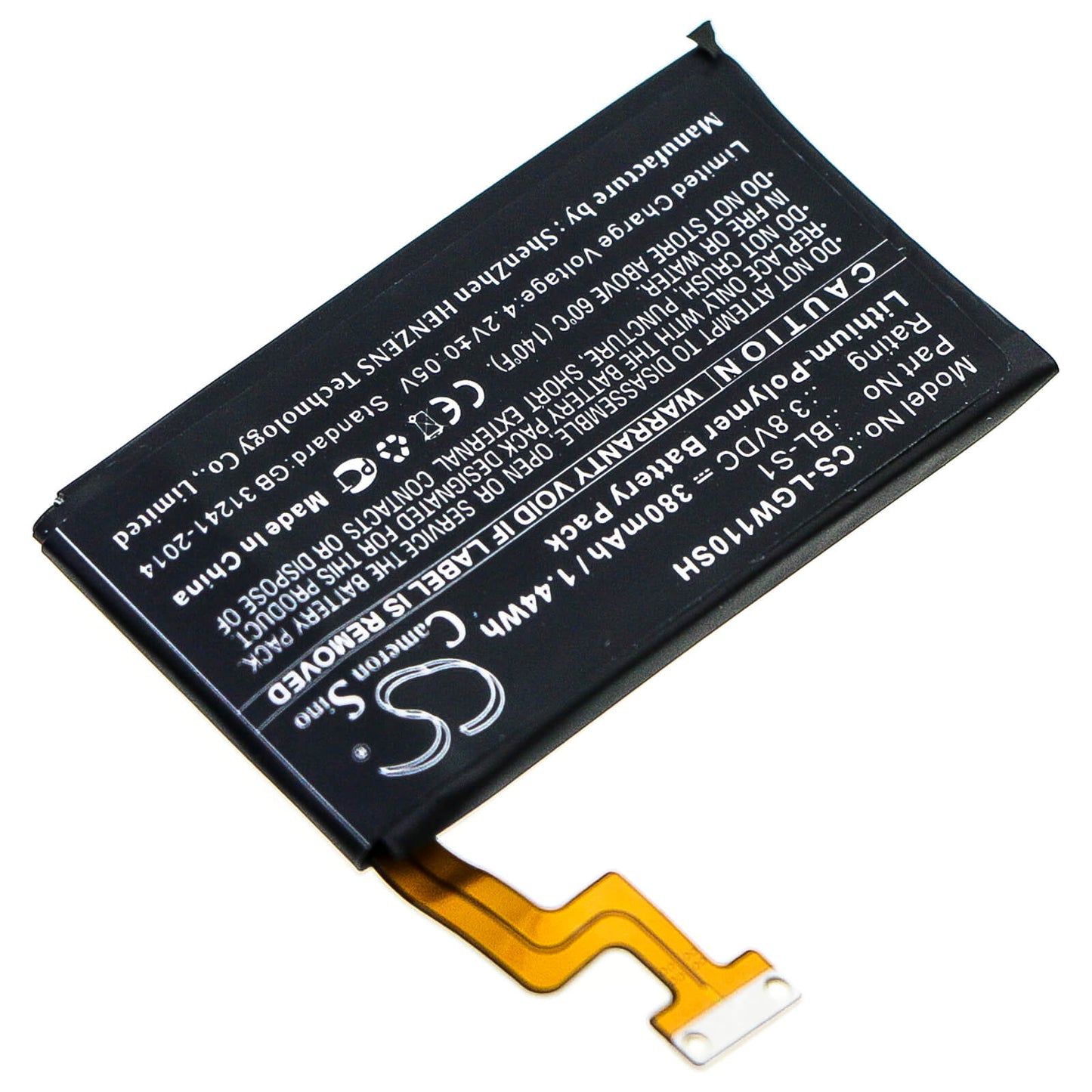 3.8V, 380mAh, Li-Polymer Battery fits Lg, G Watch W100, 1.444Wh