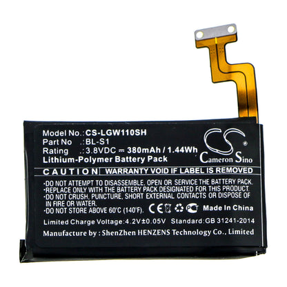 3.8V, 380mAh, Li-Polymer Battery fits Lg, G Watch W100, 1.444Wh