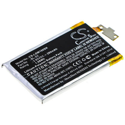 3.85V, 280mAh, Li-Polymer Battery fits Lg, W100, Watch R, 1.078Wh