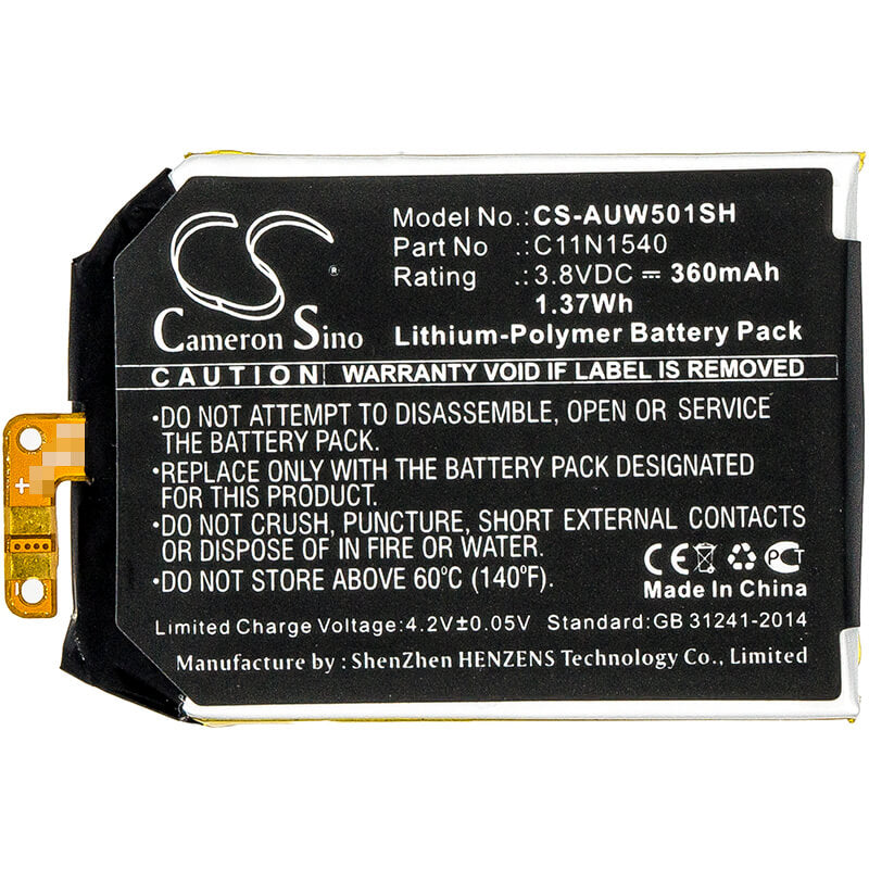 3.8V, 360mAh, Li-Polymer Battery fits Asus, Wi501q, Wi501qf, 1.368Wh