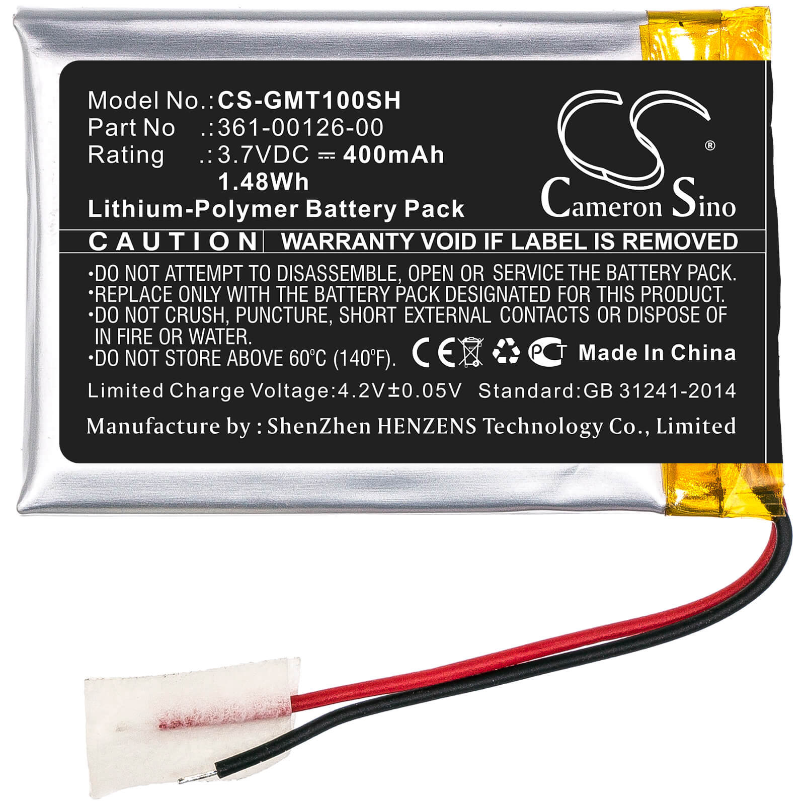 3.7V, 400mAh, Li-Polymer Battery fits Garmin, 010-02357-00, Fenix 6x, 1.48Wh