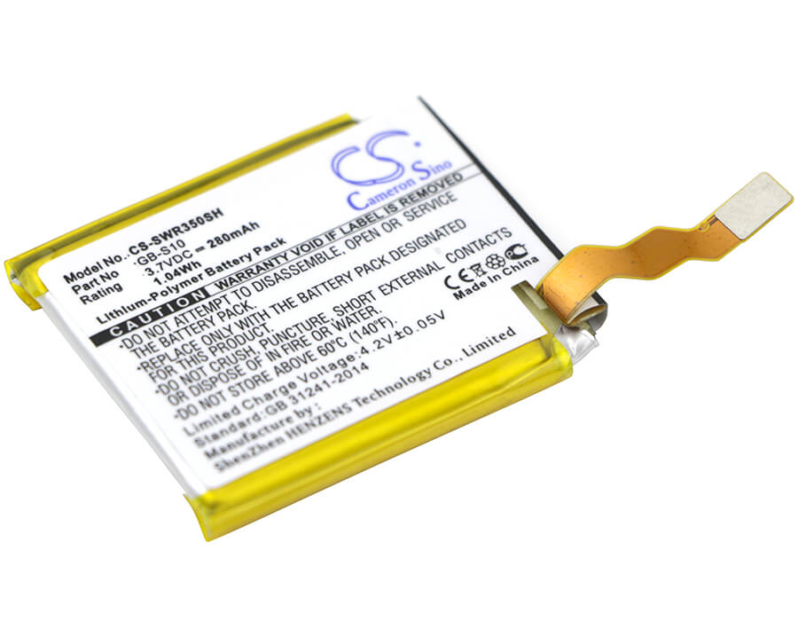3.7V, 280mAh, Li-Polymer Battery fits Sony, Smartwatch 3, Swr50, 1.036Wh