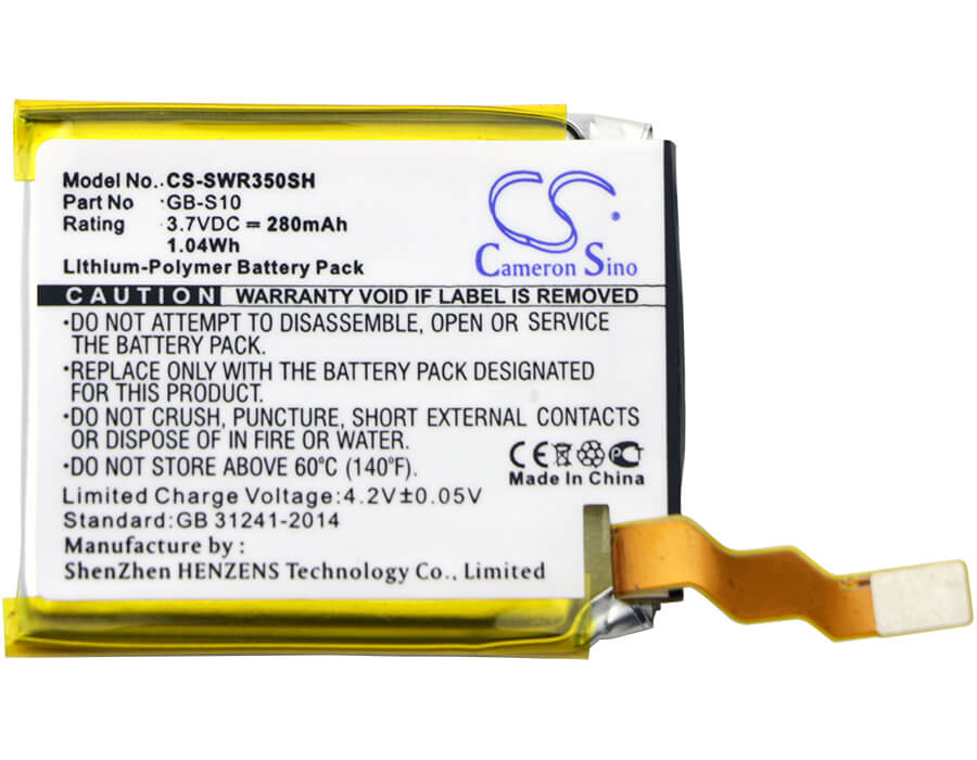 3.7V, 280mAh, Li-Polymer Battery fits Sony, Smartwatch 3, Swr50, 1.036Wh