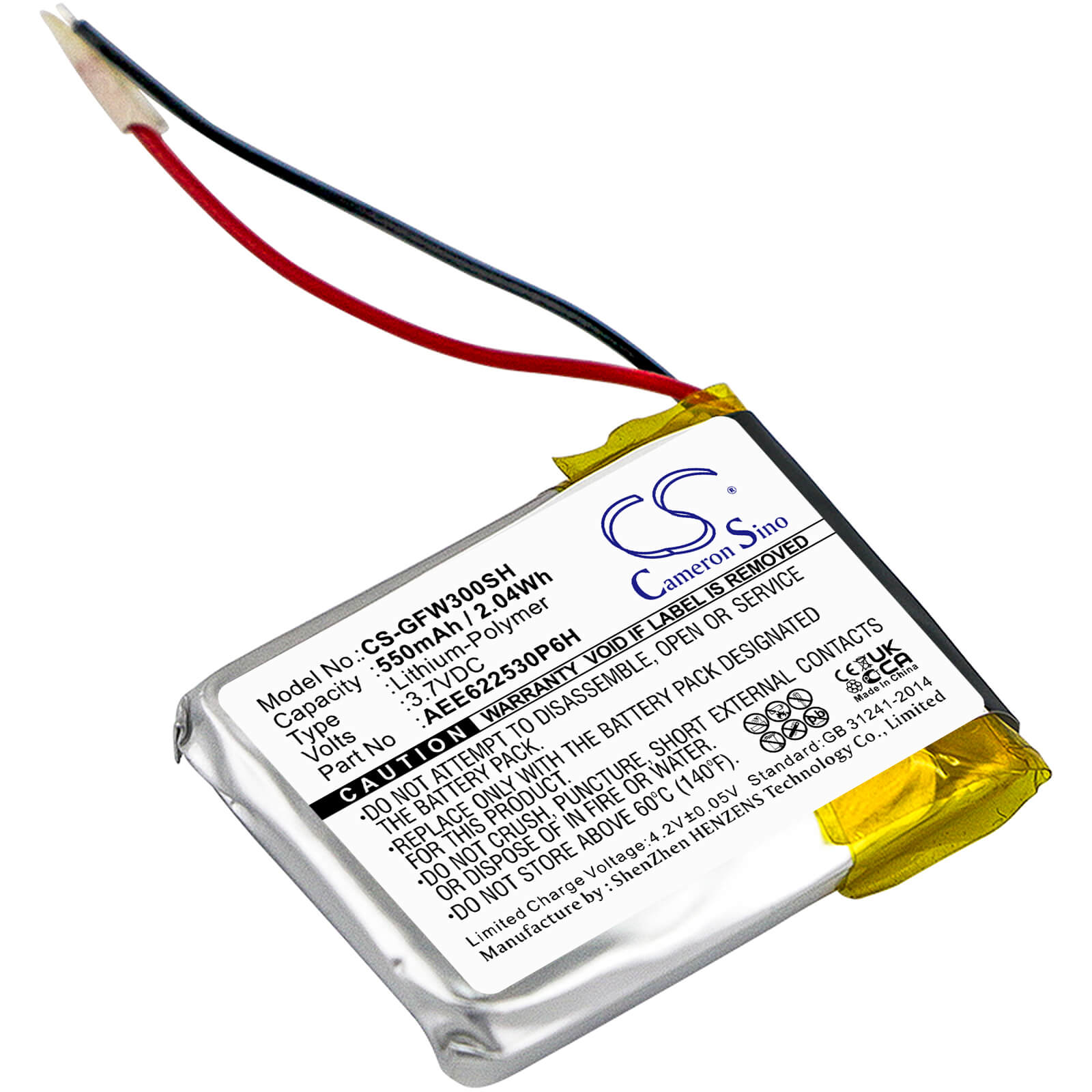 3.7V, 550mAh, Li-Polymer Battery fits Golf Buddy, Wt3 Gps Watch, 2.035Wh