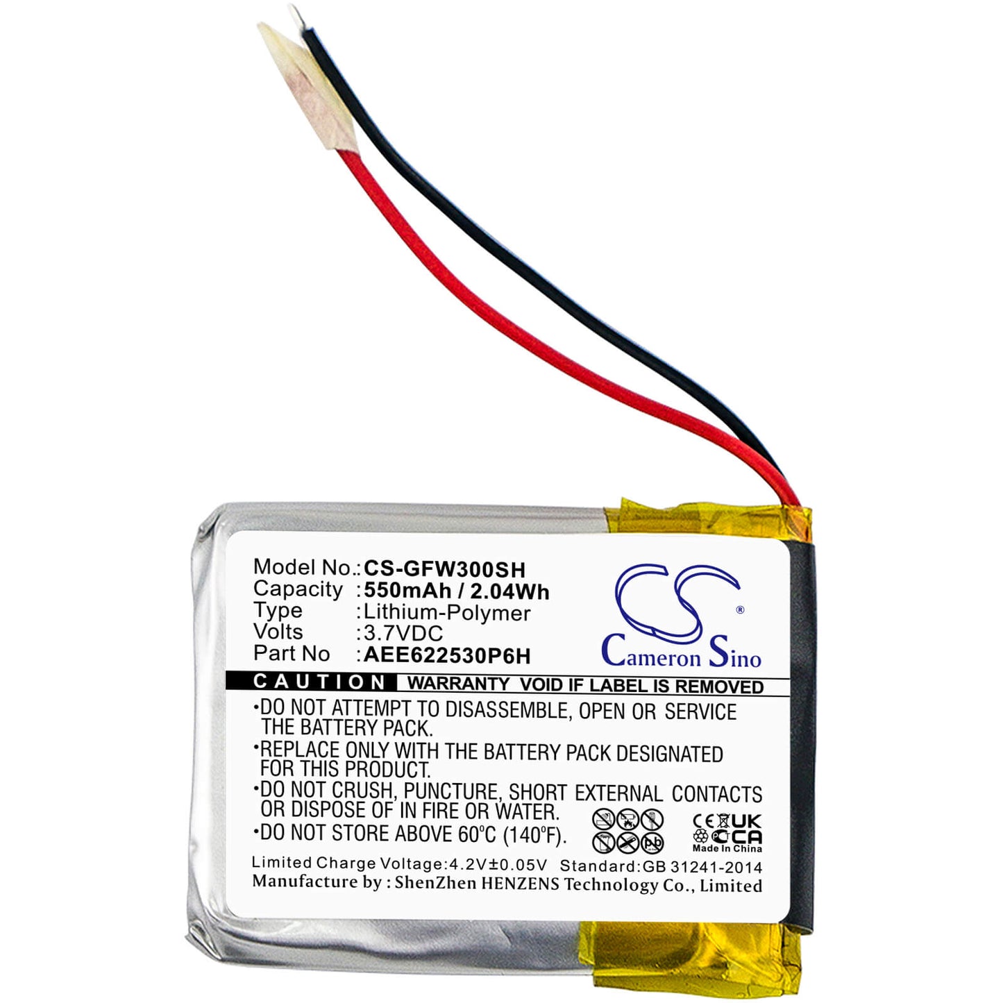 3.7V, 550mAh, Li-Polymer Battery fits Golf Buddy, Wt3 Gps Watch, 2.035Wh