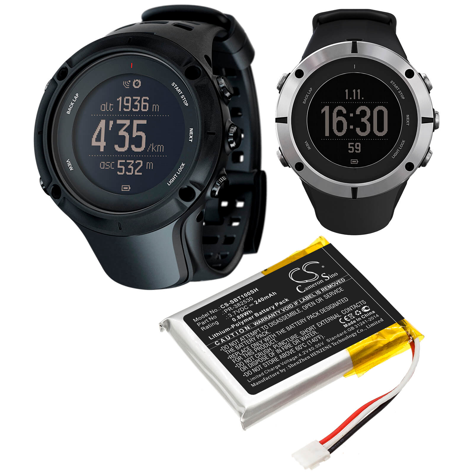 3.7V, 240mAh, Li-Polymer Battery fits Suunto, Ambit 1, Ambit 2, 0.888Wh