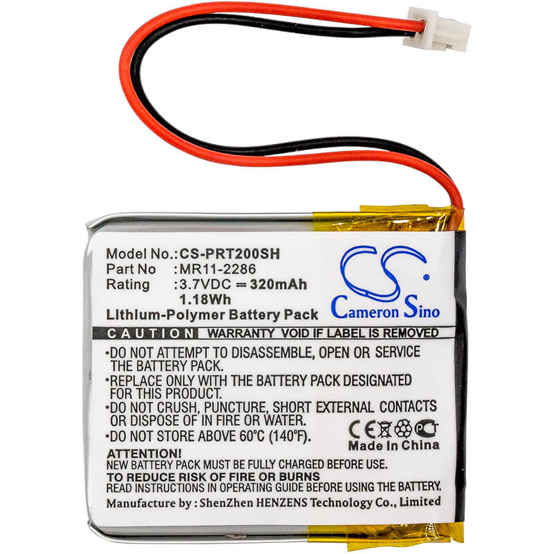 3.7V, 320mAh, Li-Polymer Battery fits Casio, Prt-2gp, 1.184Wh