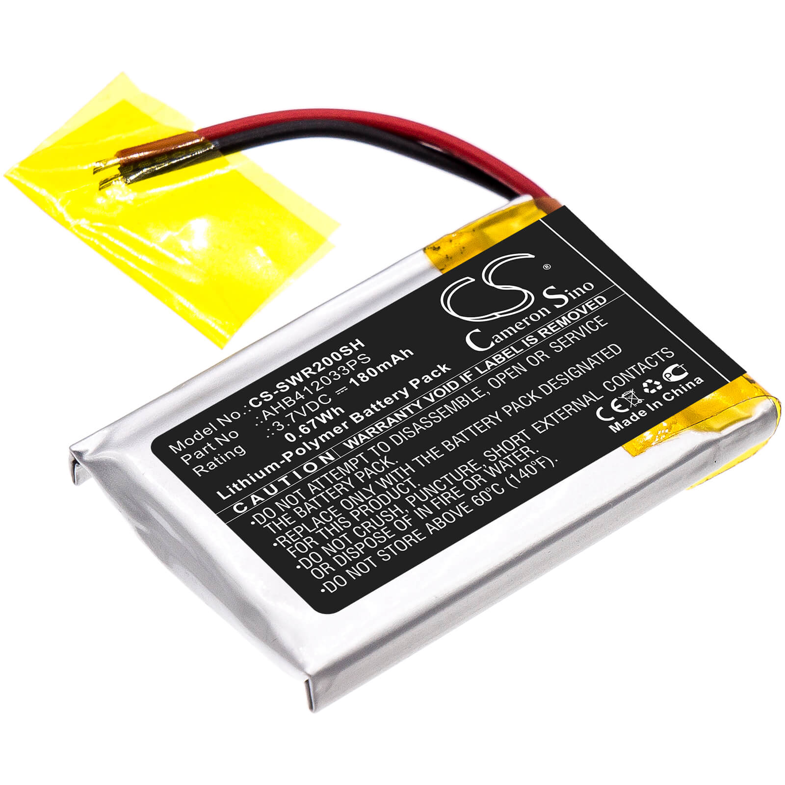 3.7V, 180mAh, Li-Polymer Battery fits Sony, Smartwatch 2, Sw2, 0.666Wh