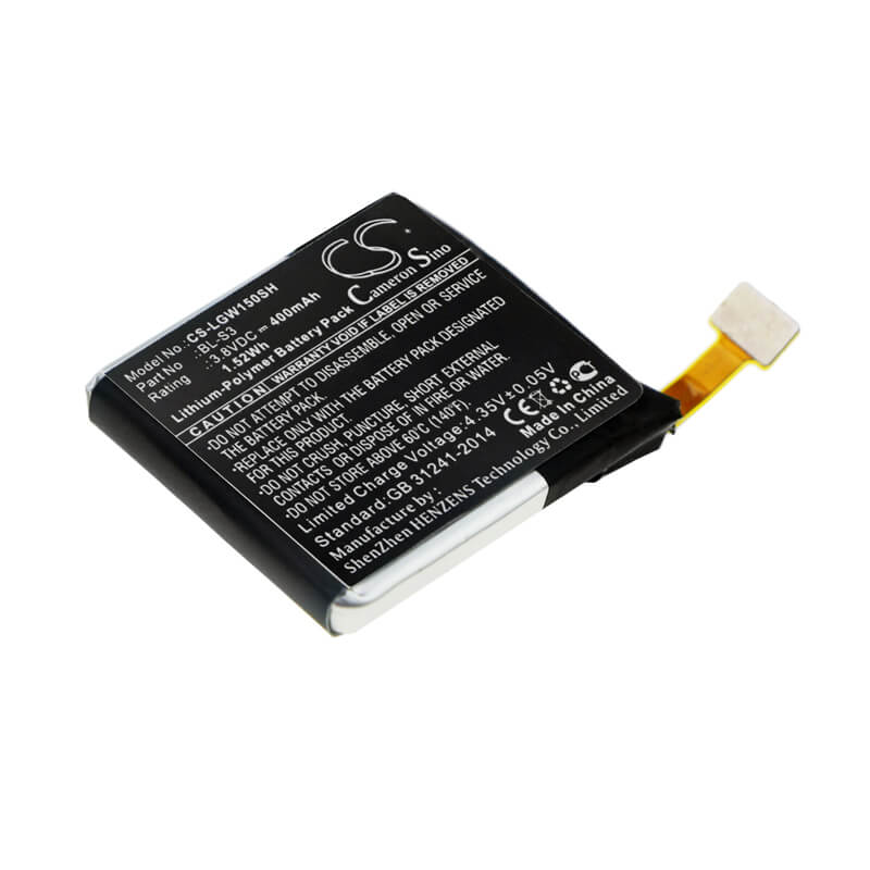 3.8V, 400mAh, Li-Polymer Battery fits Lg, W150, Watch Urbane, 1.52Wh