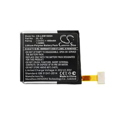 3.8V, 400mAh, Li-Polymer Battery fits Lg, W150, Watch Urbane, 1.52Wh