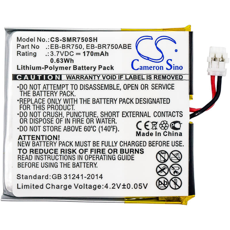 3.7V, 170mAh, Li-Polymer Battery fits Samsung, Galaxy Gear S R750, Gear S, 0.629Wh