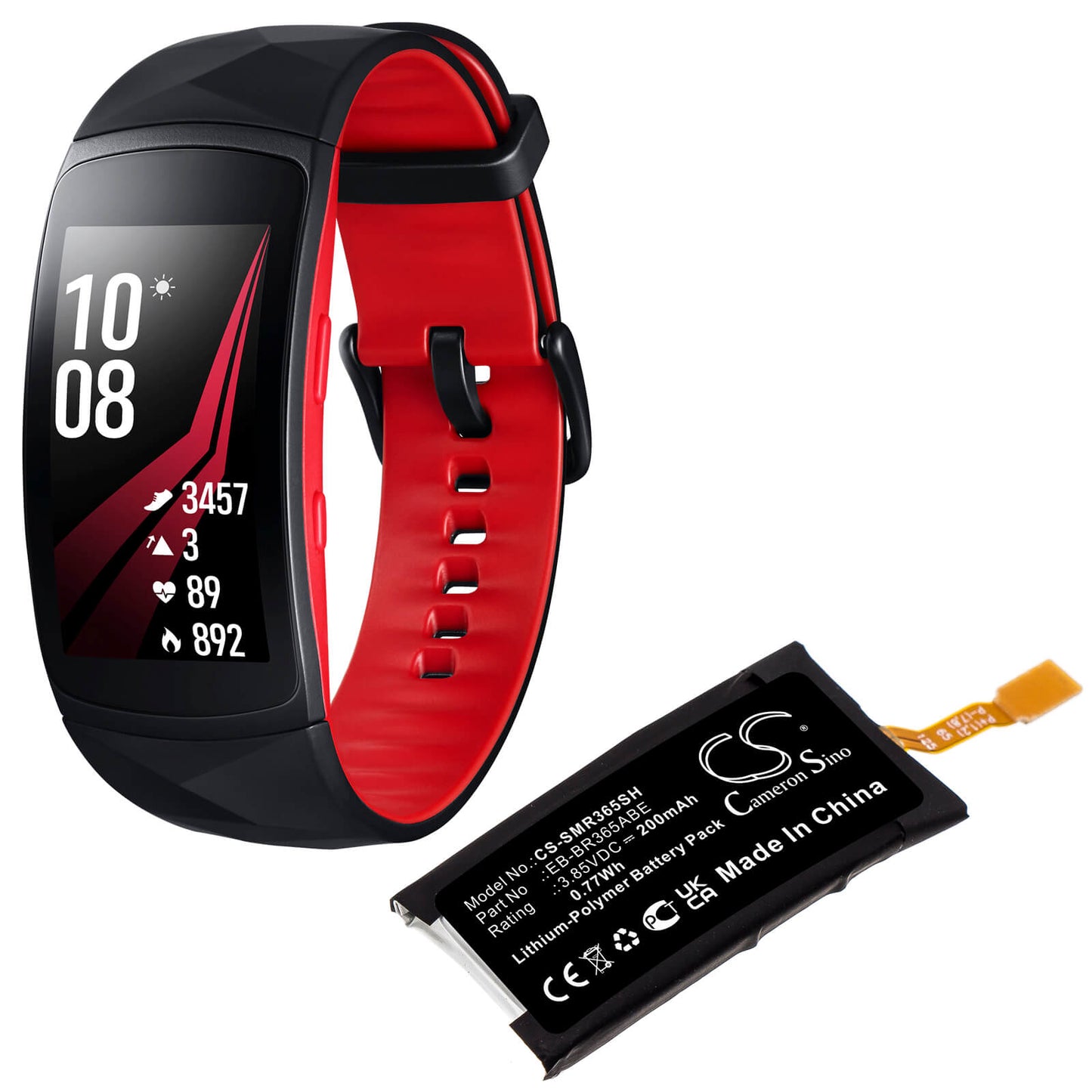 3.85V, 200mAh, Li-Polymer Battery fits Samsung, Gear Fit 2 Pro, Sm-r365, 0.77Wh