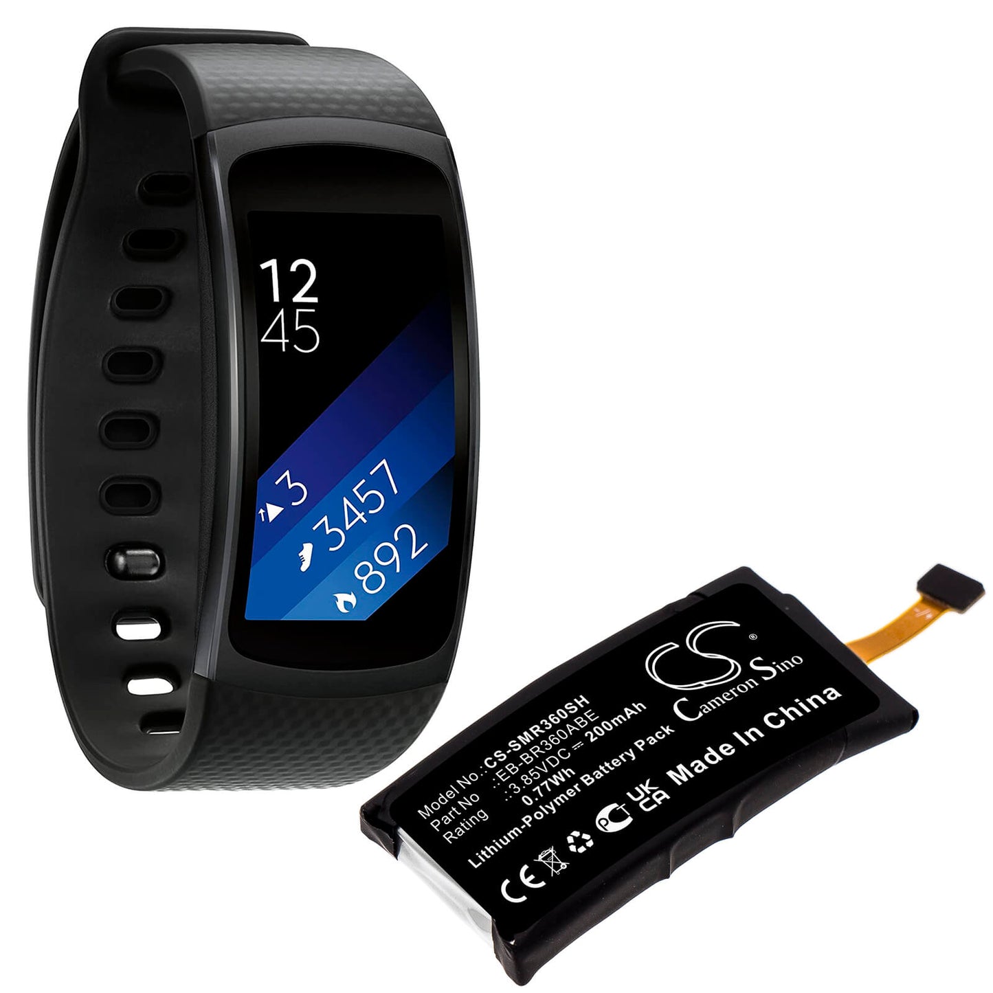 3.85V, 200mAh, Li-Polymer Battery fits Samsung, Gear Fit 2, Sm-r360, 0.77Wh