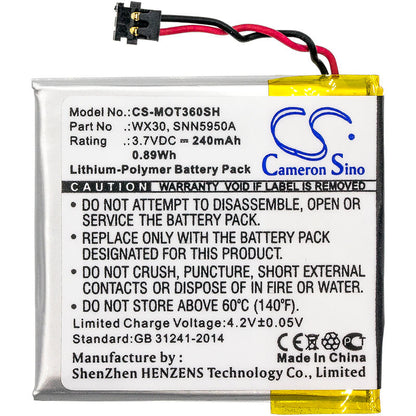 3.7V, 240mAh, Li-Polymer Battery fits Motorola, Moto 360, 0.888Wh
