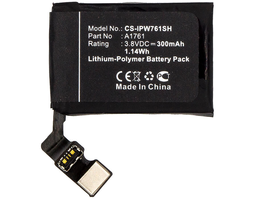 3.8V, 300mAh, Li-Polymer Battery fits Apple, Watch 2 42mm, Watch A1758, 1.14Wh