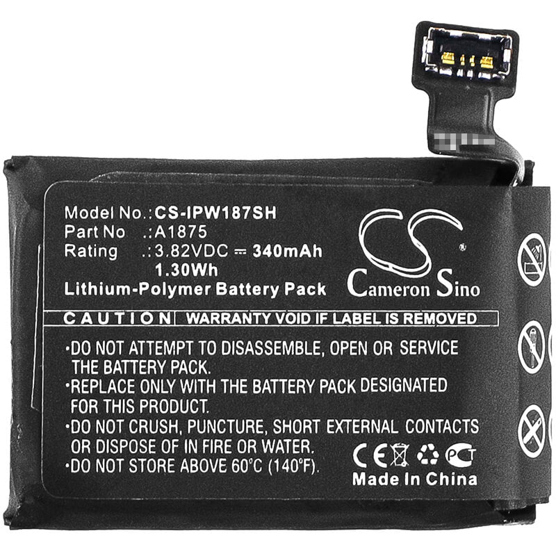 3.82V, 340mAh, Li-Polymer Battery fits Apple, A1861, Watch Series 3 42mm, 1.2988Wh