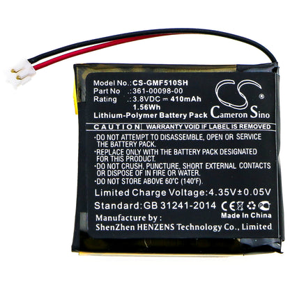 3.8V, 410mAh, Li-Polymer Battery fits Garmin, Fenix 5s Plus, Fenix 5x, 1.558Wh