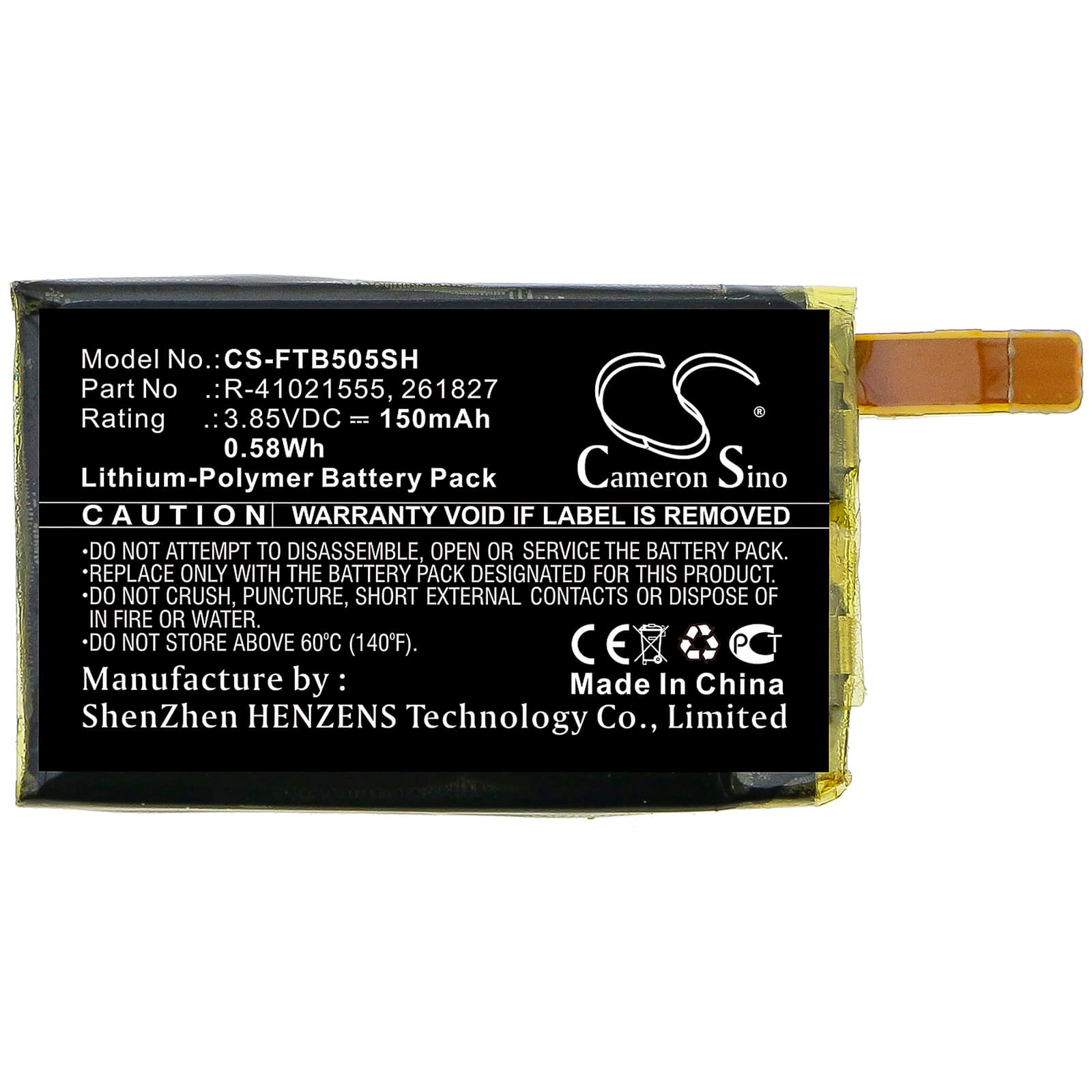 3.85V, 150mAh, Li-Polymer Battery fits Fitbit, Fb504, Fb505, 0.5775Wh