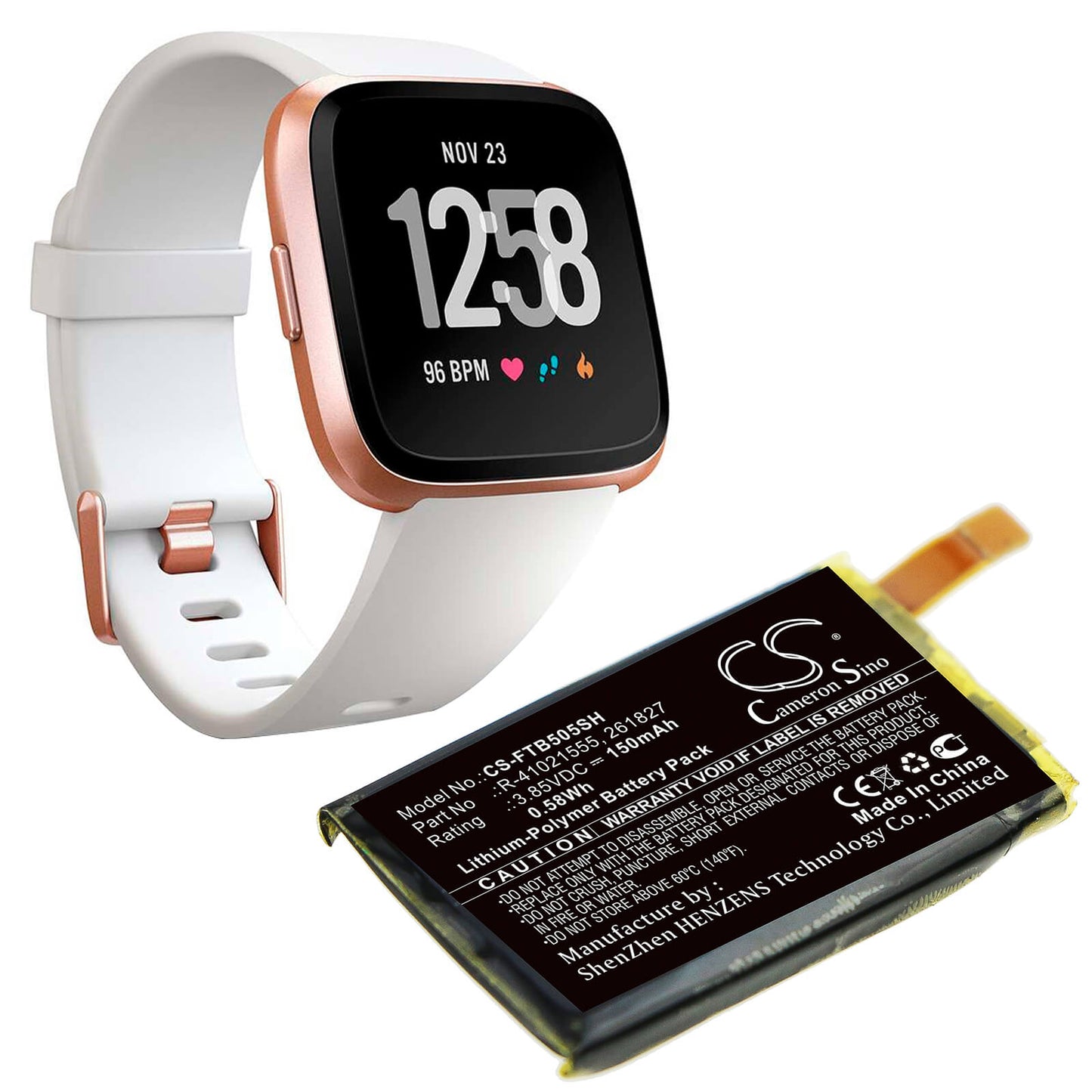 3.85V, 150mAh, Li-Polymer Battery fits Fitbit, Fb504, Fb505, 0.5775Wh