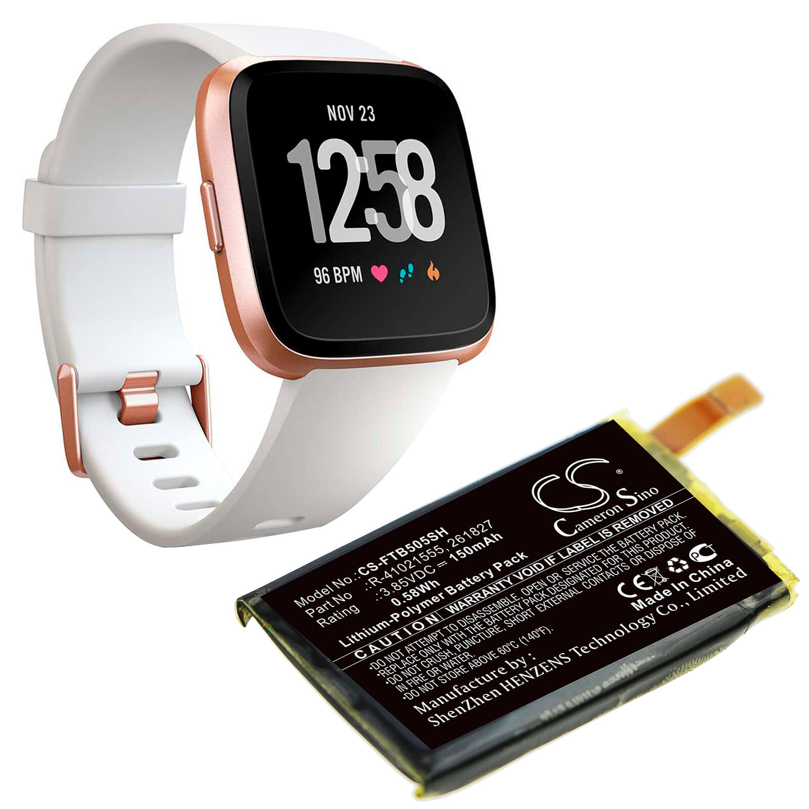 3.85V, 150mAh, Li-Polymer Battery fits Fitbit, Fb504, Fb505, 0.5775Wh