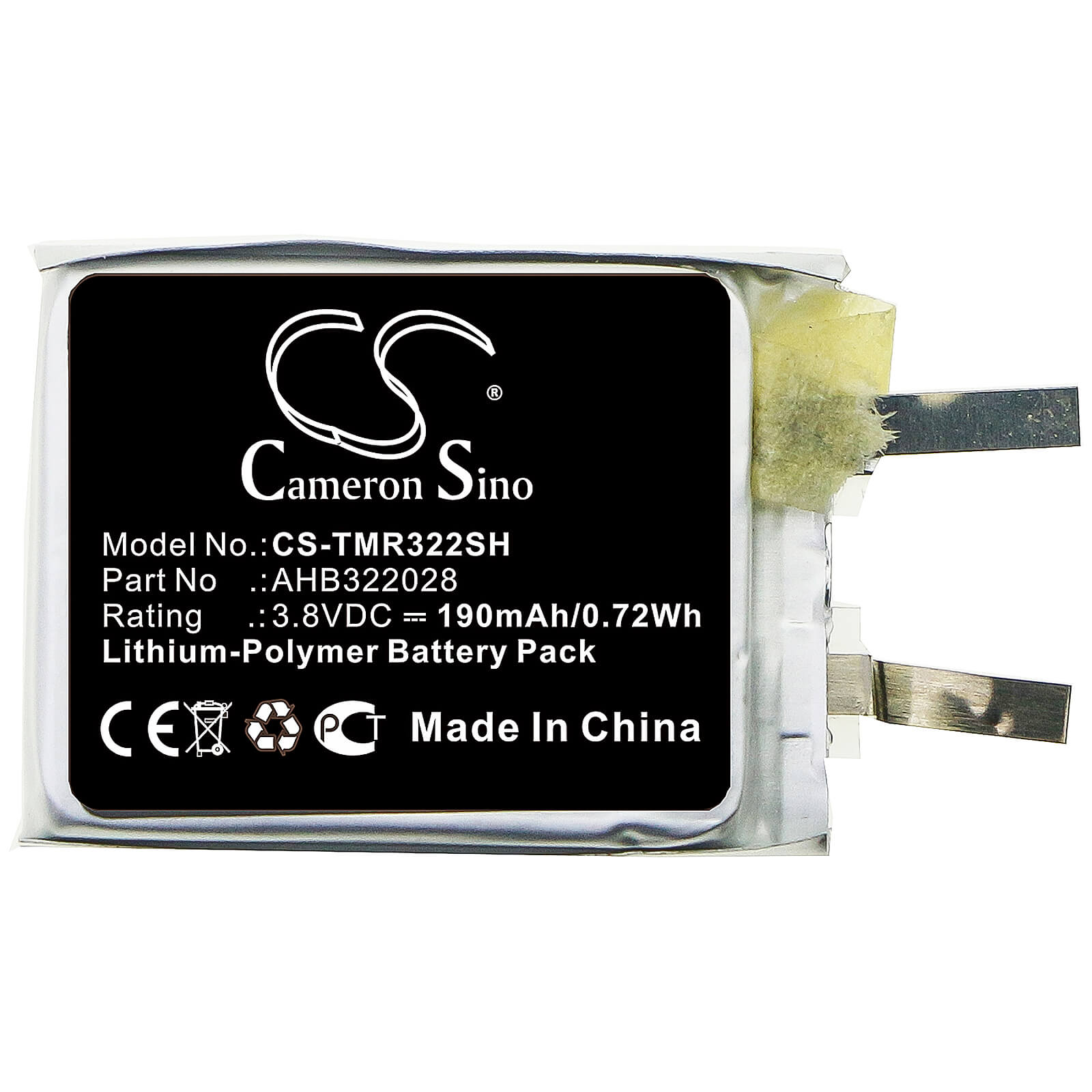 3.8V, 190mAh, Li-Polymer Battery fits Tomtom, Runner Cardio, 0.722Wh