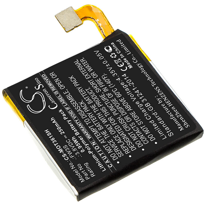 3.8V, 250mAh, Li-Polymer Battery fits Motorola, Moto 360 2nd, Moto 360 2rd, 0.95Wh
