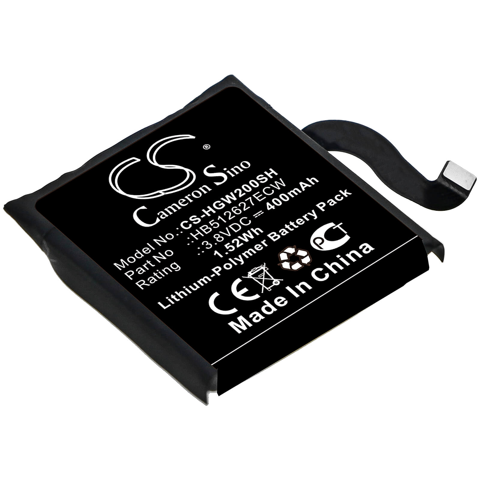 3.8V, 400mAh, Li-Polymer Battery fits Huawei, Watch 2 4g, Watch 2 Pro 4g, 1.52Wh